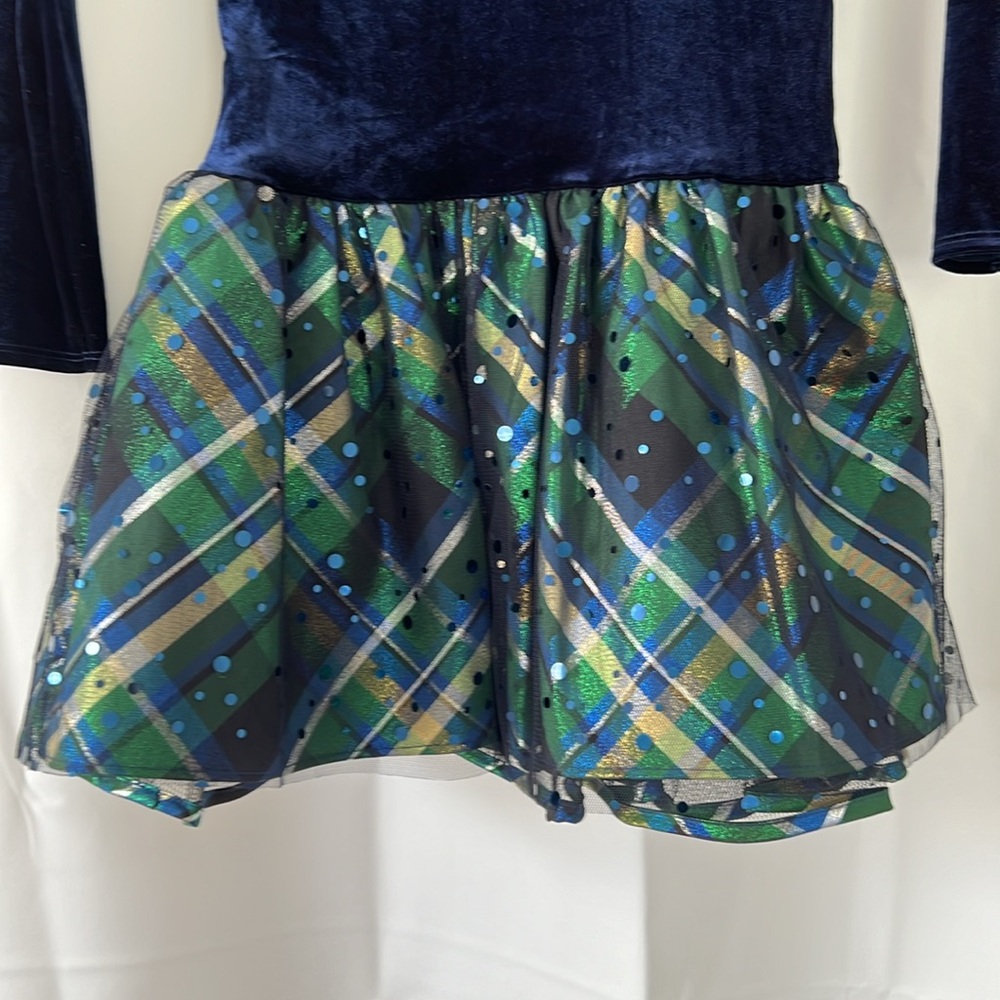 NWT Bonnie Jean sz 8 fancy dress. Navy blue long sleeve gold bow with tulle. - Picture 5 of 9